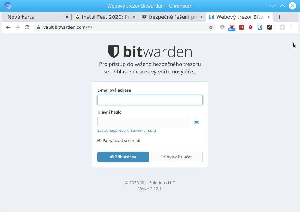 web login do Bitwardenu